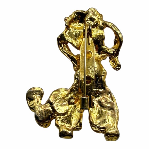 Vintage Gold-Tone Poodle Brooch With Red Rhinestone Eyes - Picture 12 of 15